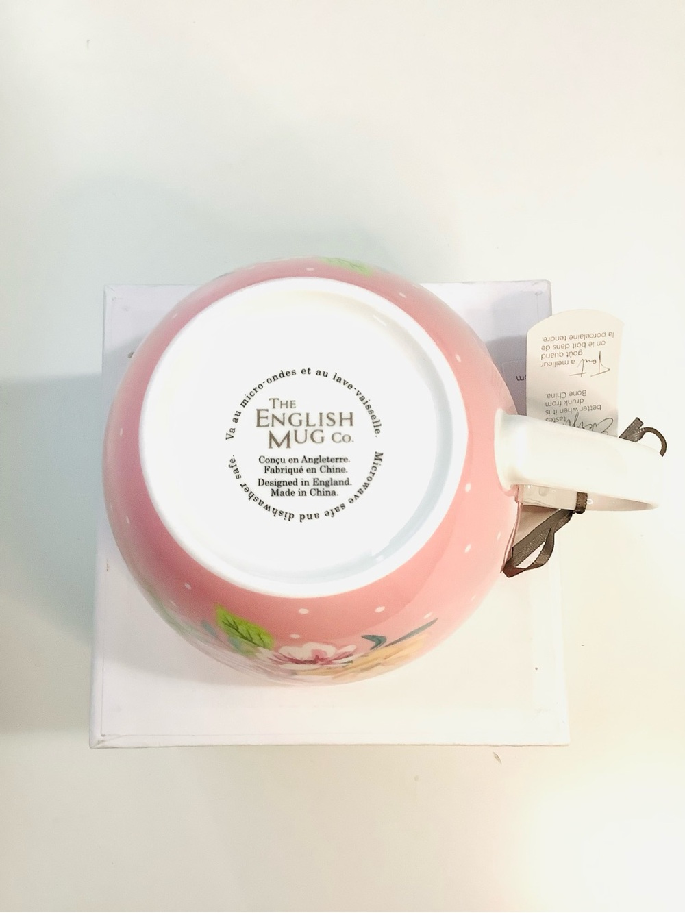 Fine Bone China The English Mug Co Pink Floral Rose Mug Blossoms Polka Dots NEW - Picture 5 of 8